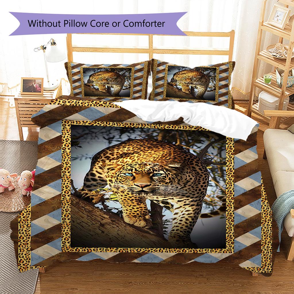 Lepoard Puzzle Pattern Bedding Quilt Set Quilt Cover Pillowcase Home Decoration Birthday Gift (1 * Duvet Cover + 2 * Pillowcase, Without Core)