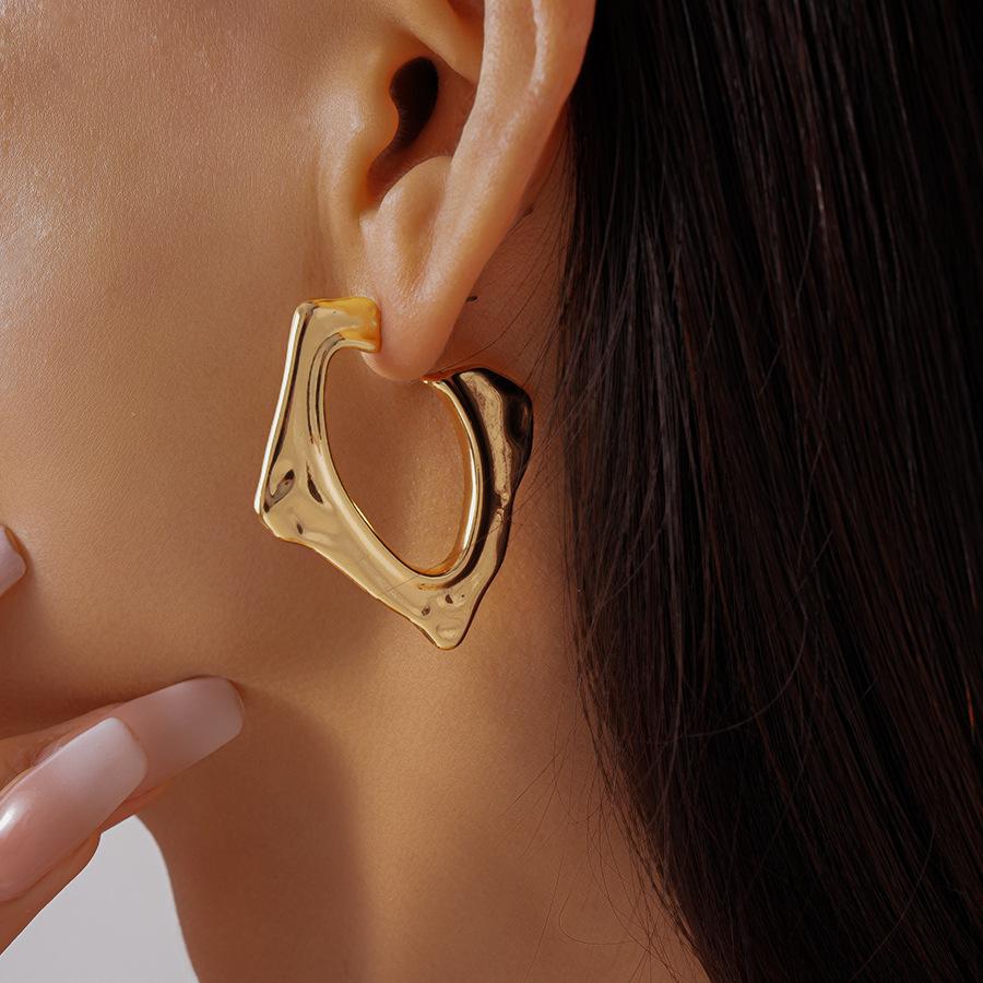 Metallic irregular geometric rhombus silver needle earrings niche high-end personalized simple earrings women