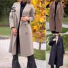 Women's Woolen Coat Autumn Winter Double-breasted Lapel Overcoat Loose-fit Solid Color Warm Long Coat for Office Daily Wear
