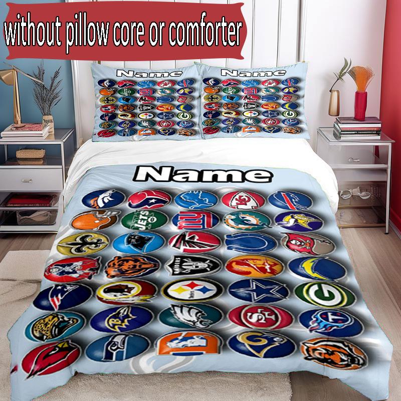 3pcs Duvet Cover Set (1*Duvet Cover + 2*Pillowcase, Without Core), Custom Name NFL Pattern Bedding Set, Home Bedroom Decor Gift