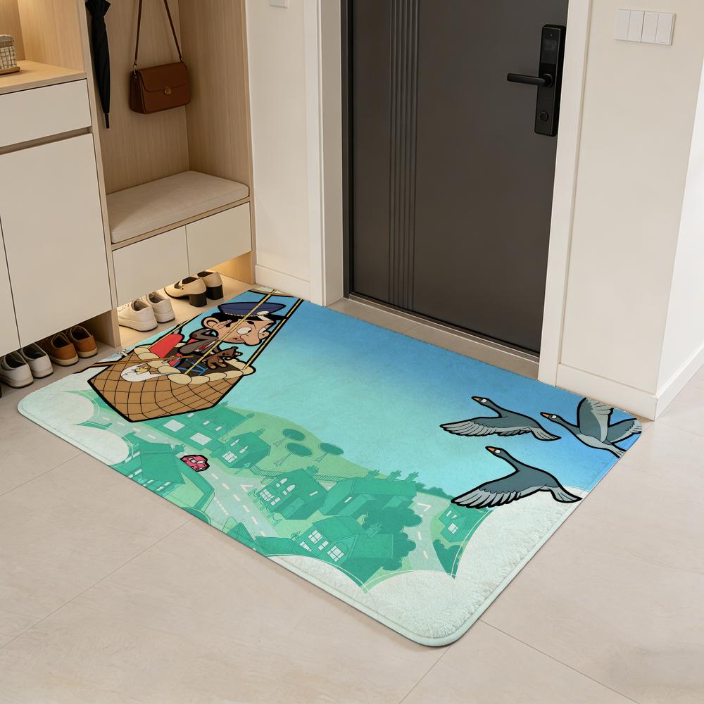 Character M-Mr. Bean Floor Mat Flannel Door Mat Non-Slip Absorbent Washable Indoor Home Rug