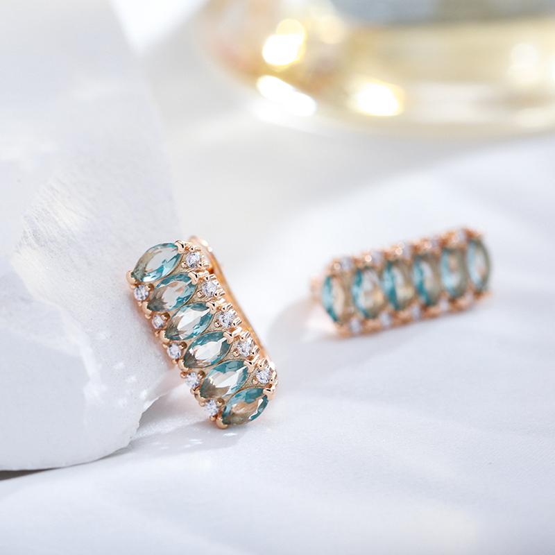 Kienl Full Blue Natural Zircon Square Earring Women Rose Gold Color Vintage Bride Wedding Jewelry Luxury Design Best Gift