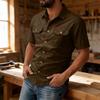 Men's Short Sleeve Button Down Shirt Collar Loose Fit Work Shirt with Pockets Color Casual Everyday Wear