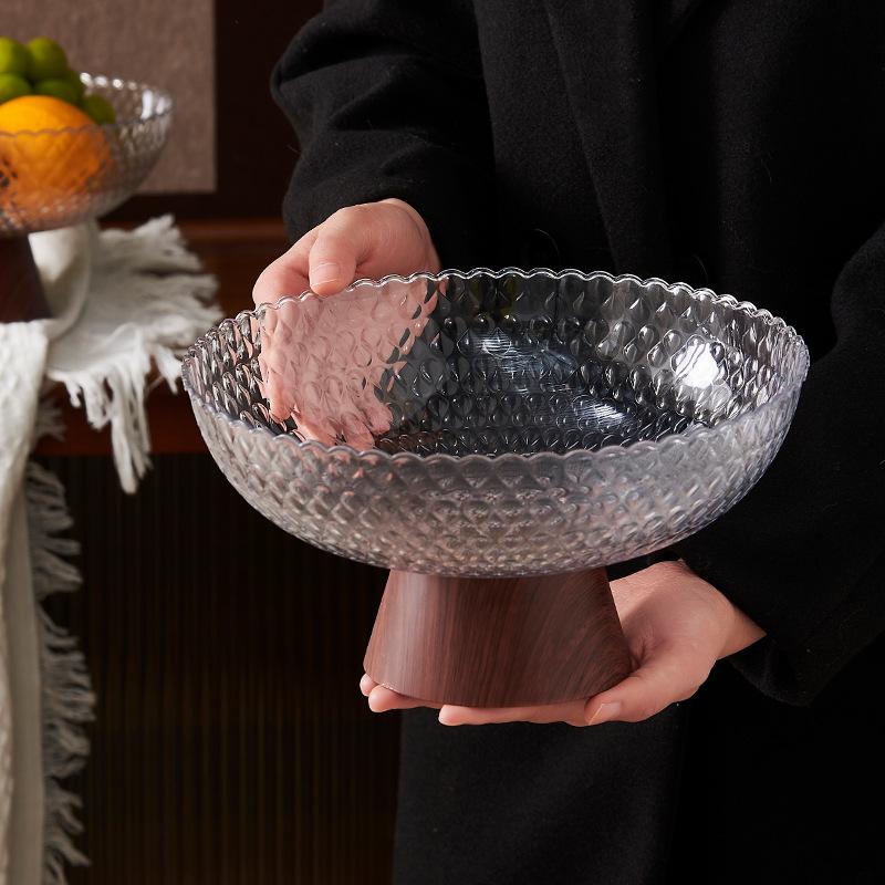 Medieval Fruit Plate Imitation Wood Grain Coffee Table High Foot Plate Plastic Drain Fruit Basin Tray Dried Fruit Candy Snack Plate