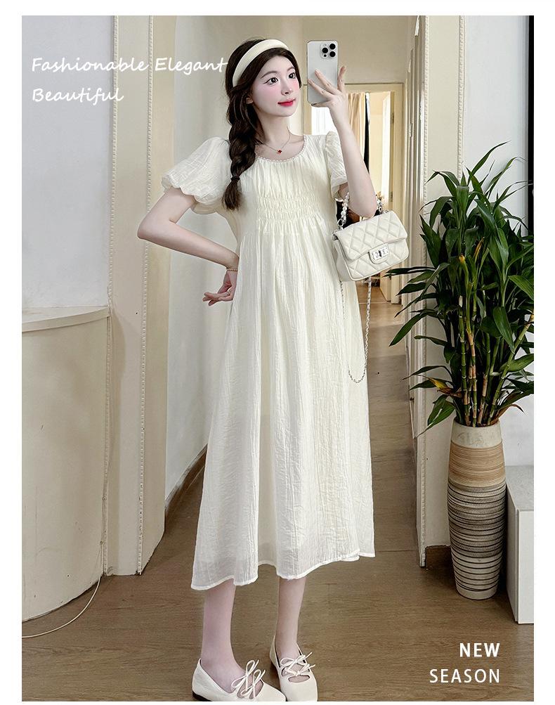 2026 Summer Sweet Puff Sleeve Maternity Dress - Slimming, Loose, and Belly Covering