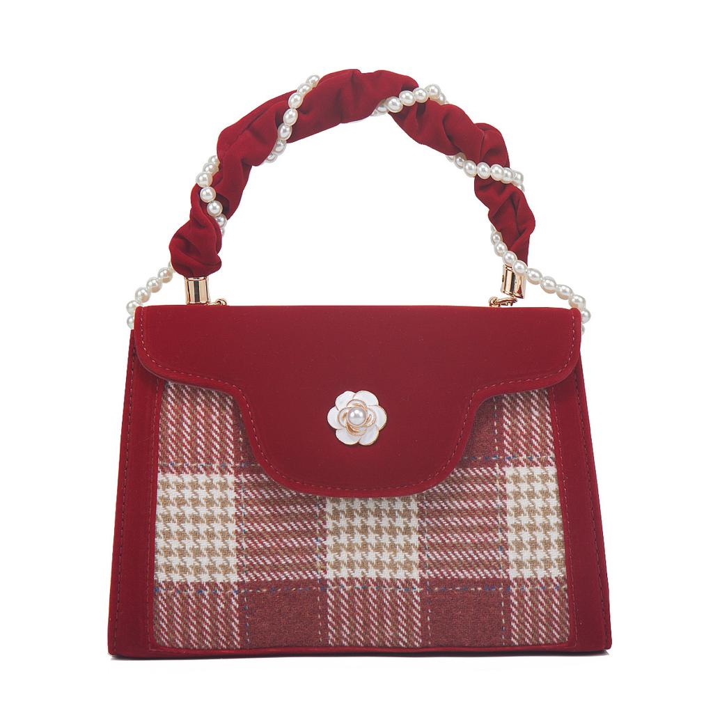 Plaid Red Wedding Bag 2024 New Model Niche High-end Bridal Bag for Women Stylish Crossbody Handbag