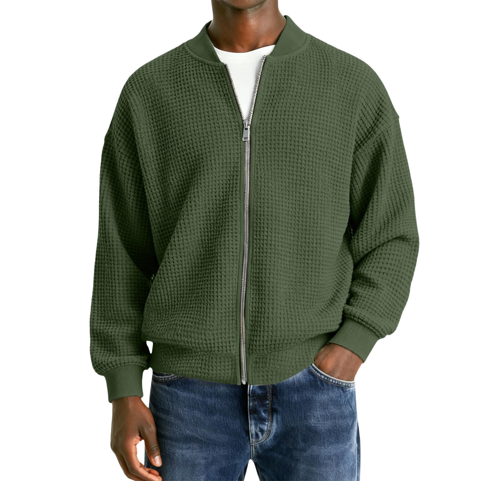 Men s Casual Zipper Stand Collar Long-Sleeve Lapel Jacket L
