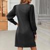 Women's Fall Crew Neck Sweater Dress Long Lantern Sleeve Short Dress Casual Knit Pullover