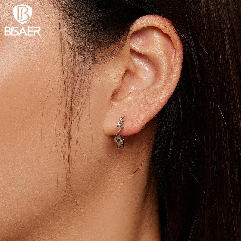 Bisaer 925 Sterling Silver High Gloss Twisted Stud Earrings For Women Lovely Girl Birthday Gift Holiday Party Jewelry