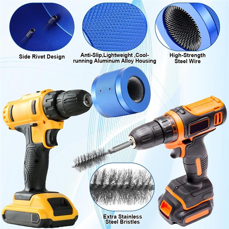 ABUL-Copper Pipe Cleaning Brush Set For Drill Includes External Wire Bore Brush, Internal Tube Cleaner(1/2In, 3/4In, 1In)