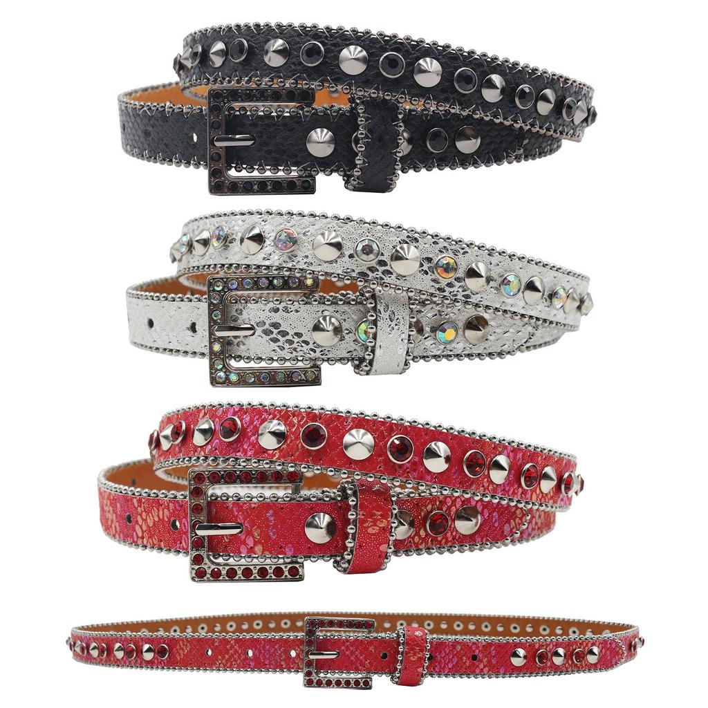 Women's 2.3cm Wide Rhinestone Leather Belt - European and American Cowboy Style Waistband