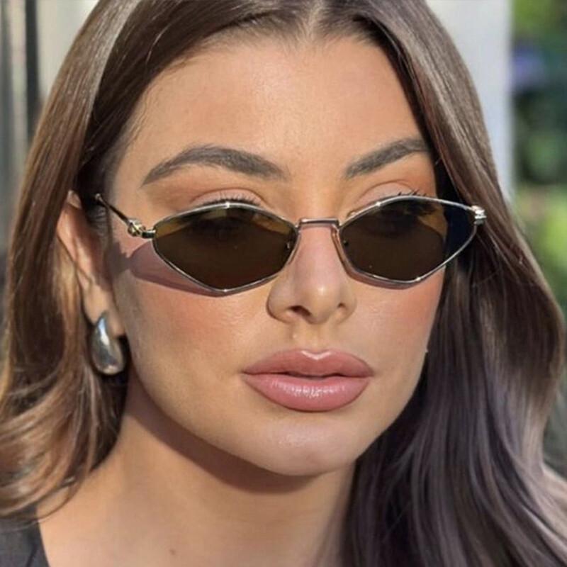 Luxury Metal Brand Sunglasses For Women Rhombus Designer Fashion Sun Glasses Stylish Popular Small Square Sunglasses