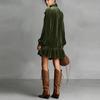 Rochii Mini A-line Largi la Modă pentru Femei Toamnă Iarnă Mânecă Lungă Guler Uni Rochie Scurtă Verde Elegantă