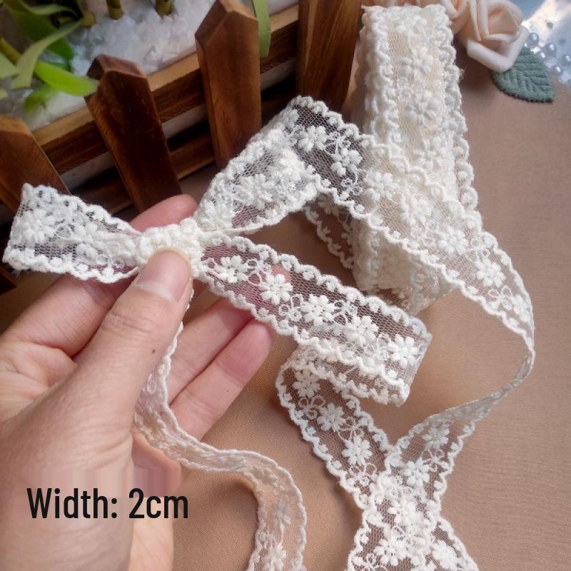 Beige 4cm Embroidered Lace Trim Bow for Hair Accessories, Lolita Ornaments, Bouquet Decoration, Ribbon Craft.