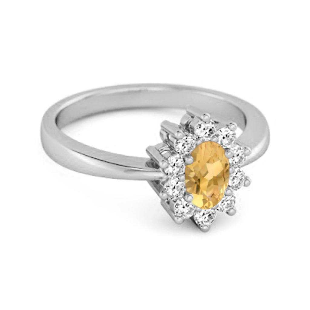 Citrine Halo White Topaz Sunburst Design Ring- 925 Sterling Silver
