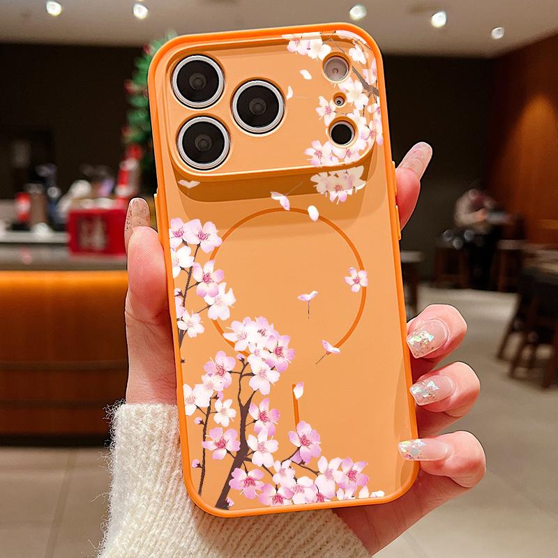 Pink Peach Blossoms Floral Pattern For iPhone 17 Pro Max Funda iPhone 16 15 14 13 Pro Max Skin Feeling Magnetic For Magsafe Shockproof Bumper Cover