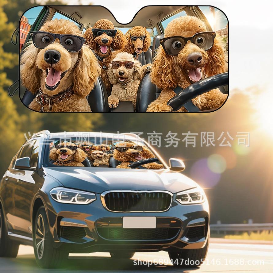 Platform Rottweiler Black Dog Print Car Front Glass Sunscreen Sunshade