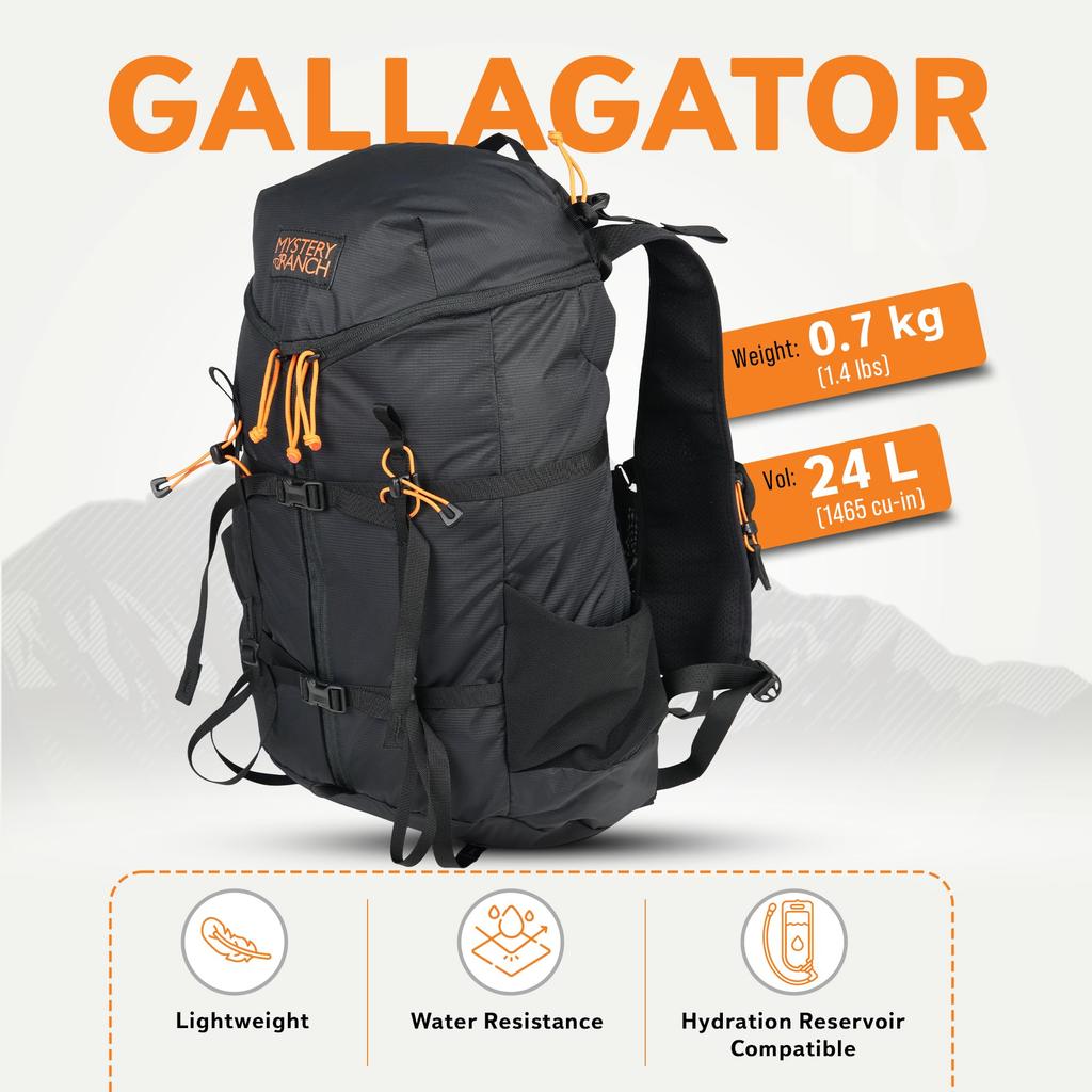 Mystery Ranch Gallagator 25 Backpack (Black, Size SM) for Mountaineering and Hiking (19761599001003)