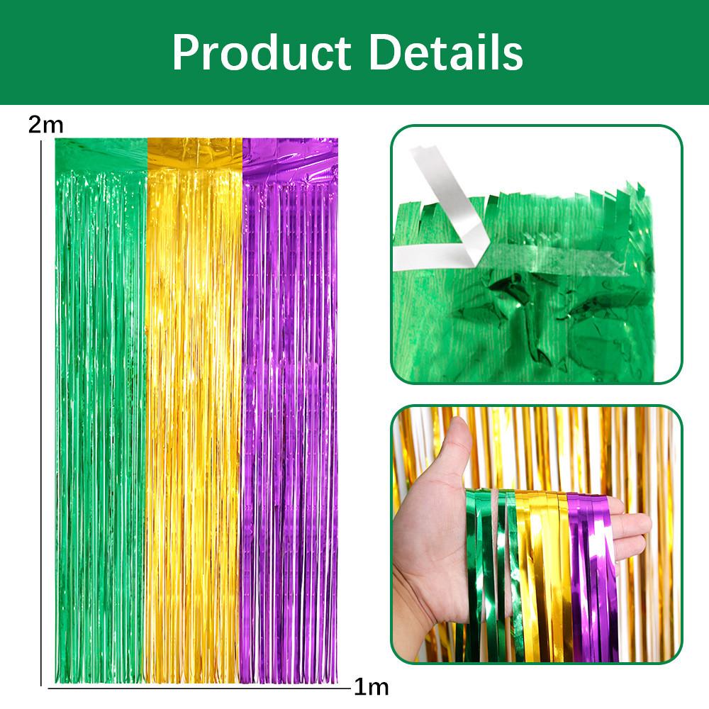 Gold Enchanting Green Purple Rain Curtain For Stunning Mardi Gras Setup Event