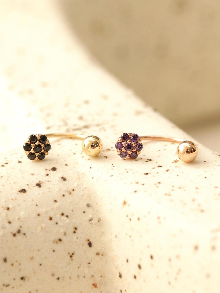 Minimalpiercing 14K Mini Me Colorful Flower Curve Ring Piercing Earrings