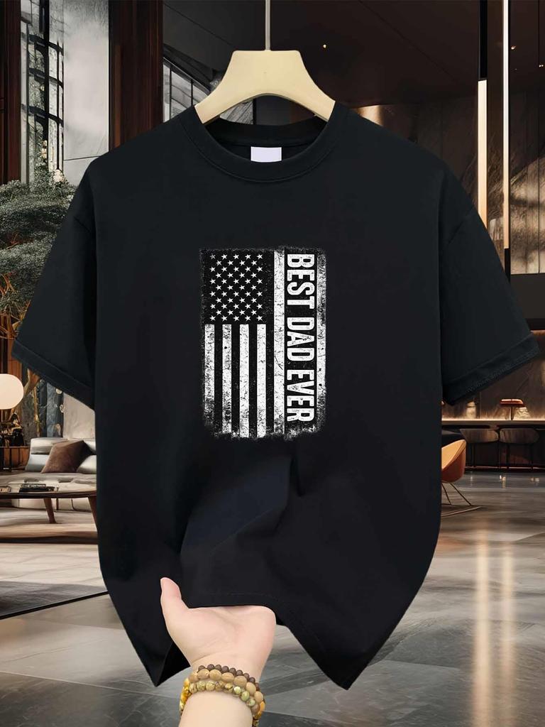 Unisex T-shirt Best Dad Ever Men'S T-Shirt American Flag Distressed Print Pattern, Pure, Premium Print, Durable, Ca