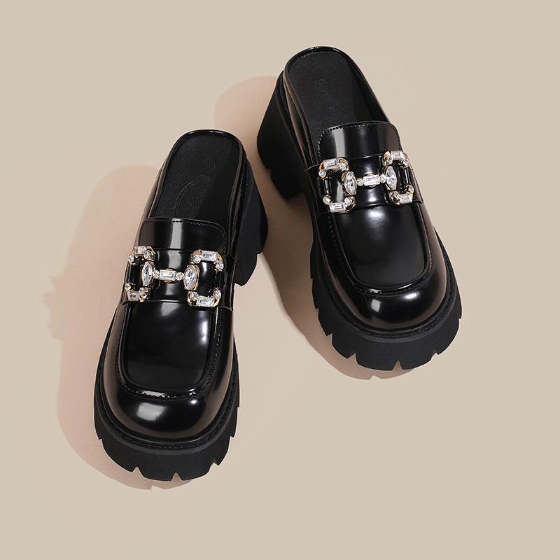 

Ботоу сандалии на толстой подошве женские маффины полушлепки новые весна-лето стразы на высоком толстом каблуке ленивая женщина 41 чёрный