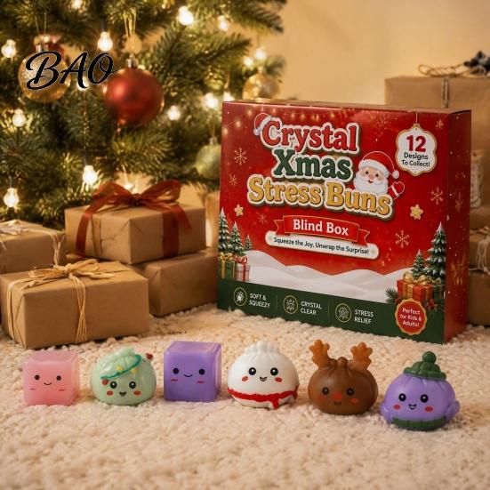 Unique Christmas Collectible Figures Advent Calendar with Squeeze Toys, Cute Silicone Dumpling Figures, Creative Holiday Game Props Stress Relief
