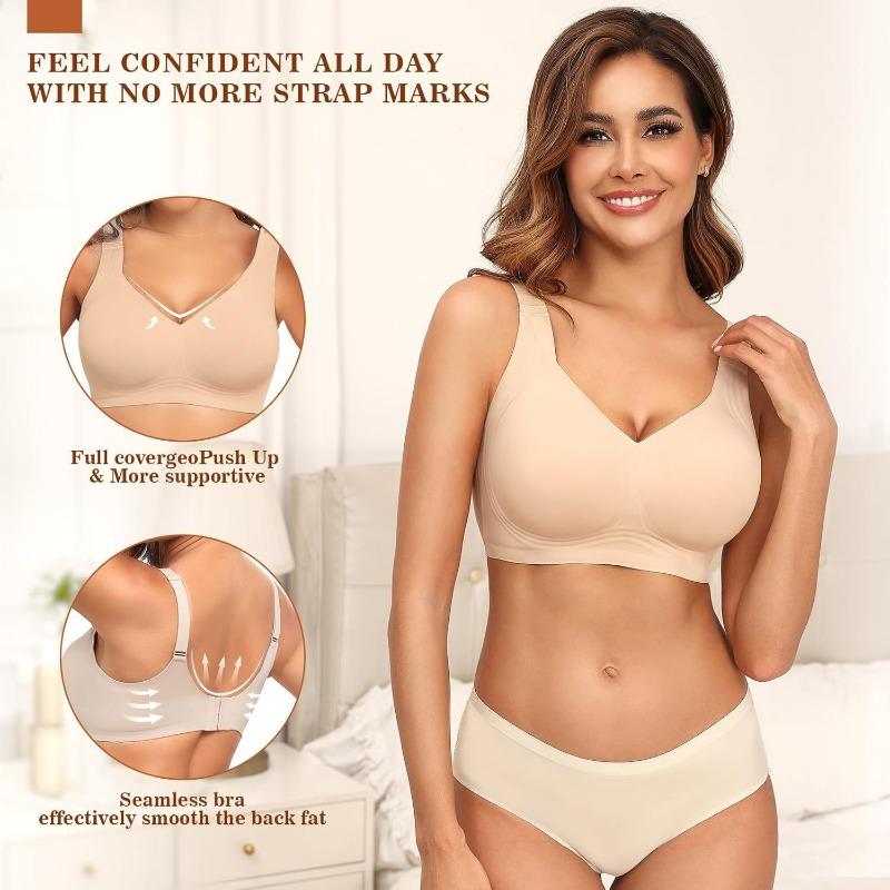 Womens Plus Size Seamless Wireless Bra With Removable Pads For Large Breast