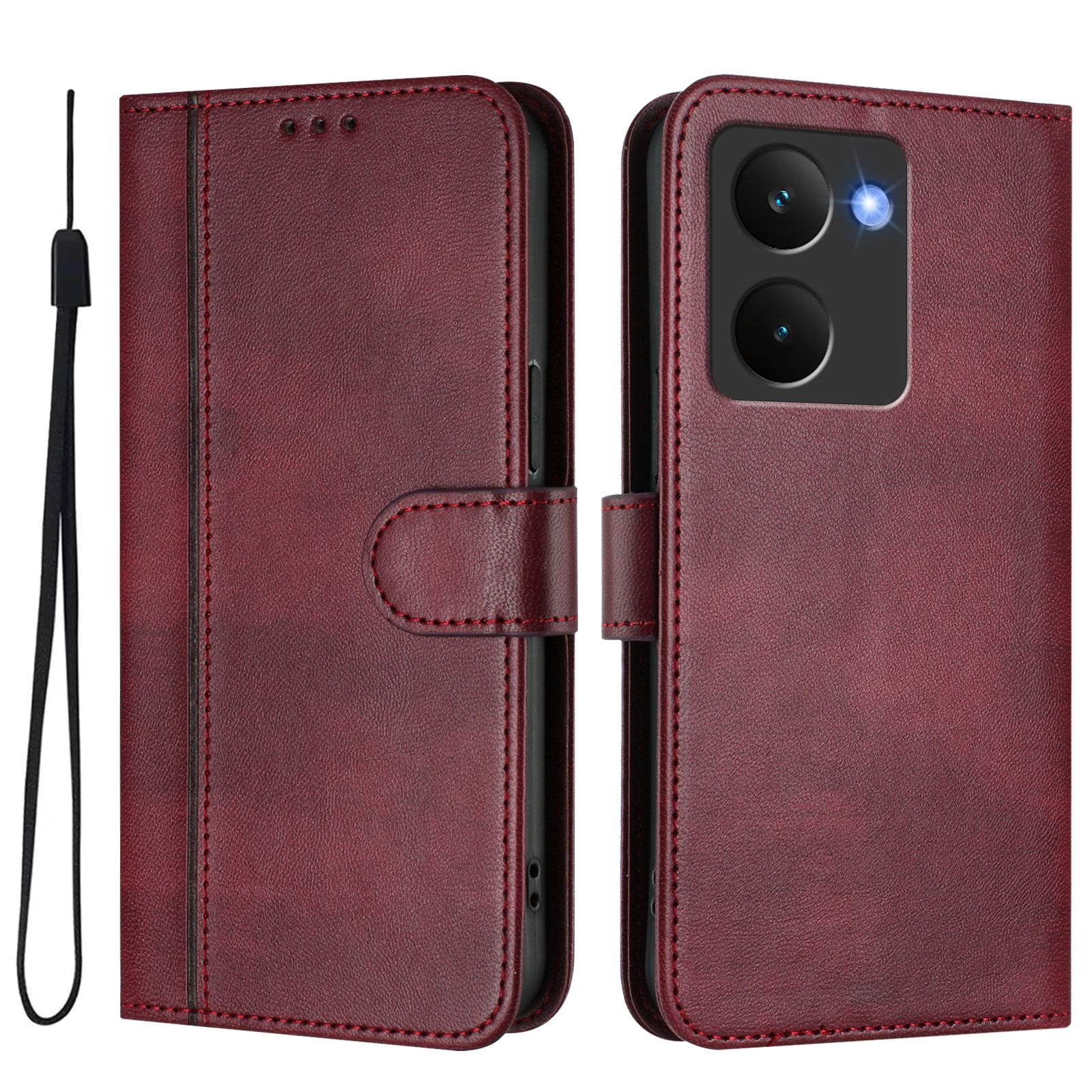 

For Realme P3 Ultra 5G Cases Wallet Stand Retro Texture Leather Phone Cover with Lanyard Wine Red