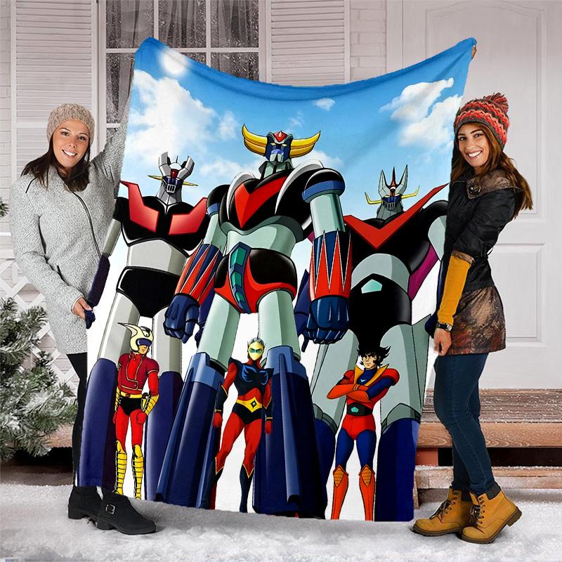 1pc UFO Robot Grendizer5 Theme Blanket - Digital Print, Polyester, Cozy for All Seasons, Perfect for Outdoor, Camping, and Travel