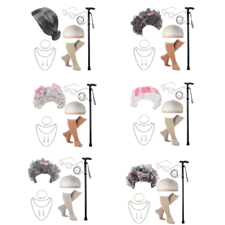 Grandma Costume Set Old Lady Costume Outfit Girl Halloween Old Lady Costume Set