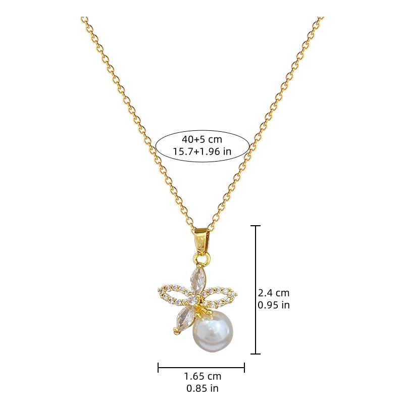 Micro-inlaid Stainless Steel Charm Flower Necklace Earrings Fashion Gorgeous Zircon Temperament Girl Accessories Set