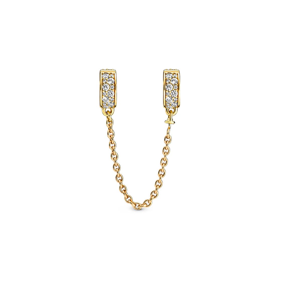 Pandora Pavé Safety Chain Fixed Clip Charm Unisex Charm Gold Silver Copper 766322C01 Yellow,5