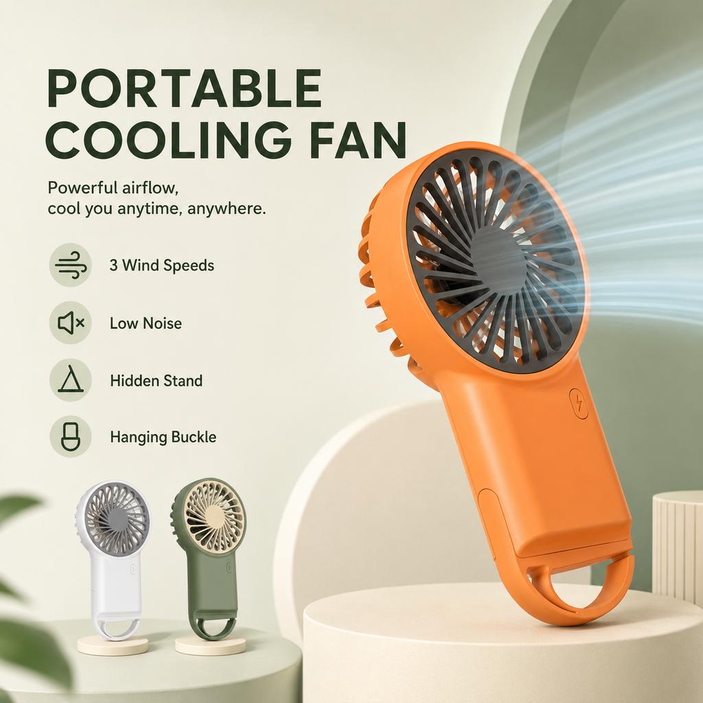 Nuovo Mini Ventilatore Portatile Pieghevole da Scrivania Ricaricabile USB Design Cartone Animato con Gancio per Alpinismo Outdoor Uso Domestico Ufficio