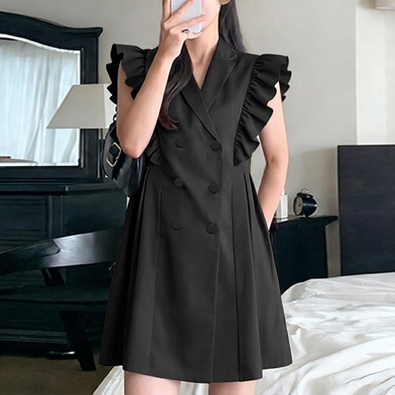 ZANZEA Women Casual Notched Lapel Solid Color Sleeveless Elegant Dress M