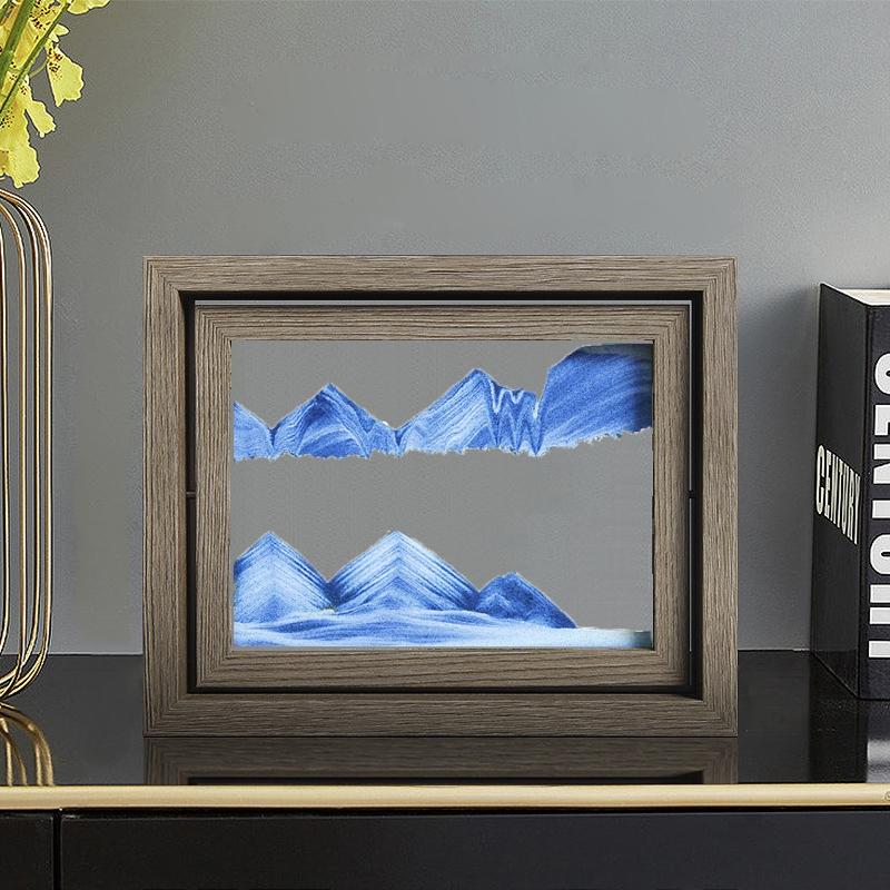 Moving Sand Art 3D Sandscape Quicksand Liquid Hourglass Rotatable Wooden Frame Flowing Sand Painting Office Home Decor Gifts