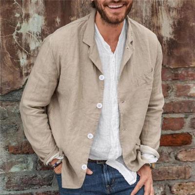 Men's Spring Solid Color Long Sleeve Casual  Shirts Coat     Single-breasted Blazer Jacket Cotton Linen Slim Men's Cardigan