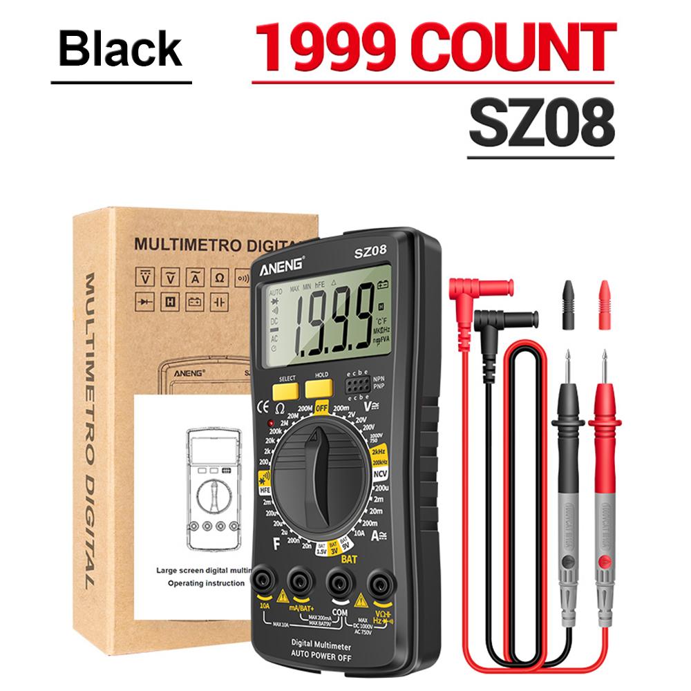 

Професійний мультиметр SZ08 Цифровий мультиметр Ультратонкий накопичувач Ручні тестери Автовольтметр Опір змінного струму 220 В постійного струму чорний
