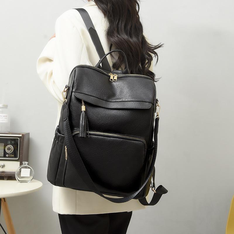 Soft Leather Backpack Vintage Texture Women Casual Backpack Large Capacity Multi-Compartment Women Backpack
