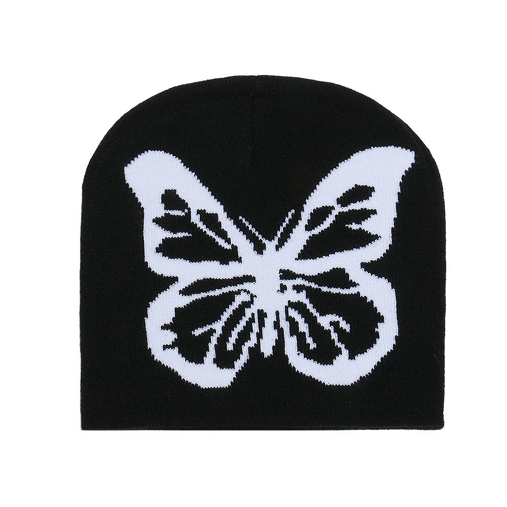 Autumn and winter two-color butterfly warm knitted hat trend pullover wool hat outdoor skiing cold hat children