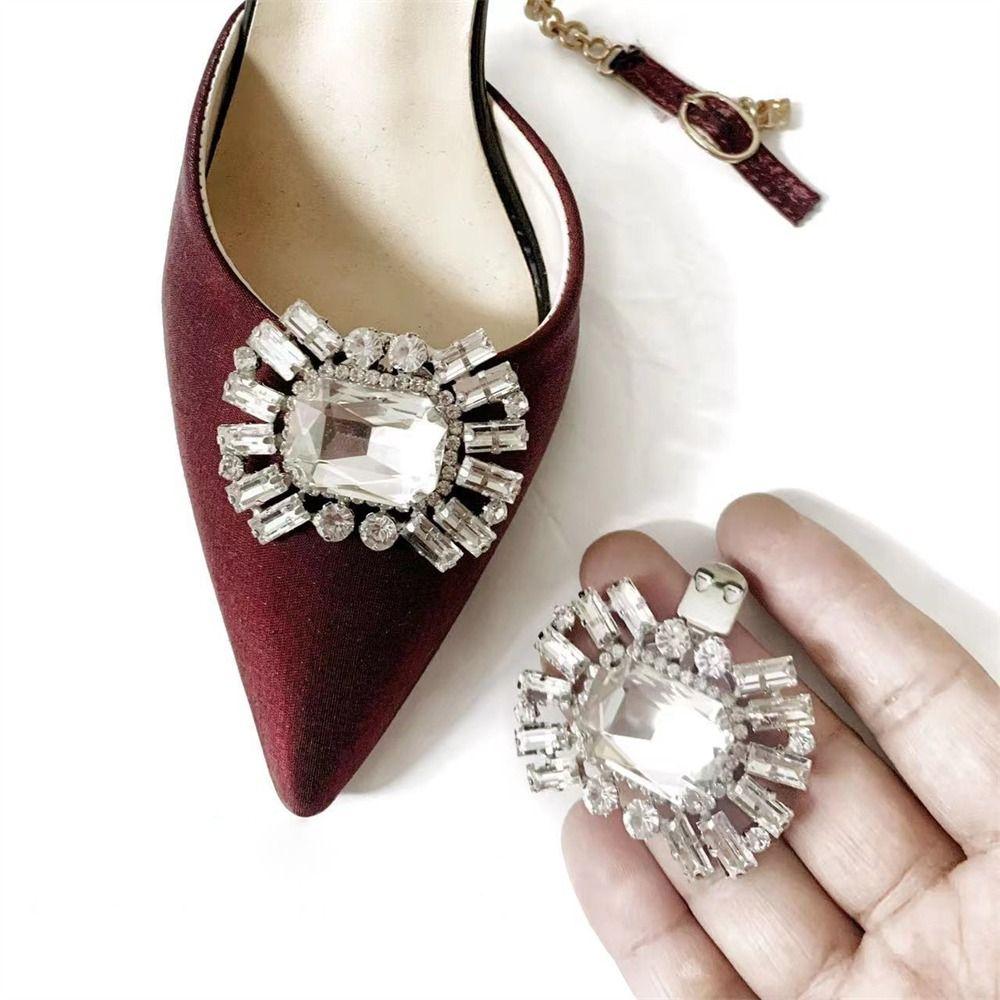 1PC Removable Rhinestones Shoe Clips Fashion High Heel Crystal Charm Buckle Bride Shoes Decoration Shoes Decorations