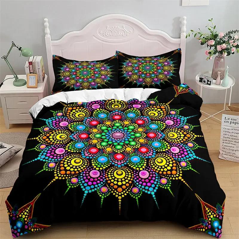 Comforter Mandala Microfiber Bohemian Floral Bedding Set Hippie Geometric Comforter King For Girls Teens Bedroom Decor