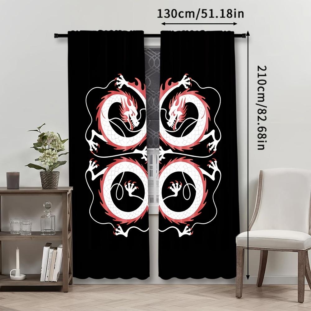 Modern Chinese Dragon Curtains Polyester Semi Sheer All Season Decorative Window Drapes Blackout Set Of 2 Made With Rod Pocket
