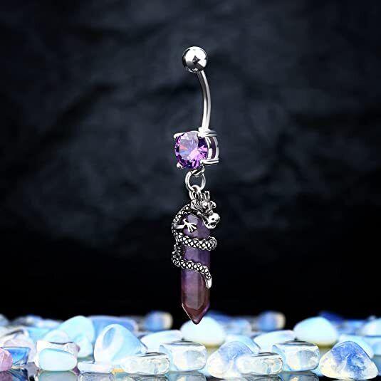 Dragon Dangled Belly Button Ring with Opal Turquoise Stone 14G Stainless Steel Hanging Belly Piercing for Women Girls