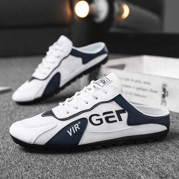 

Men s Lightweight Breathable Non-Slip Trendy Slippers Fashion Slip-On Casual Shoes Mesh Breathable Baotou Half Slippers Canvas Flats Slippers 39 белый
