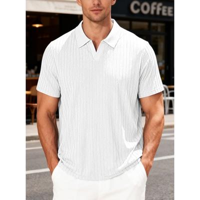 Camisa Polo Casual de Punto Acanalado de Color Sólido para Hombre de Manga Corta