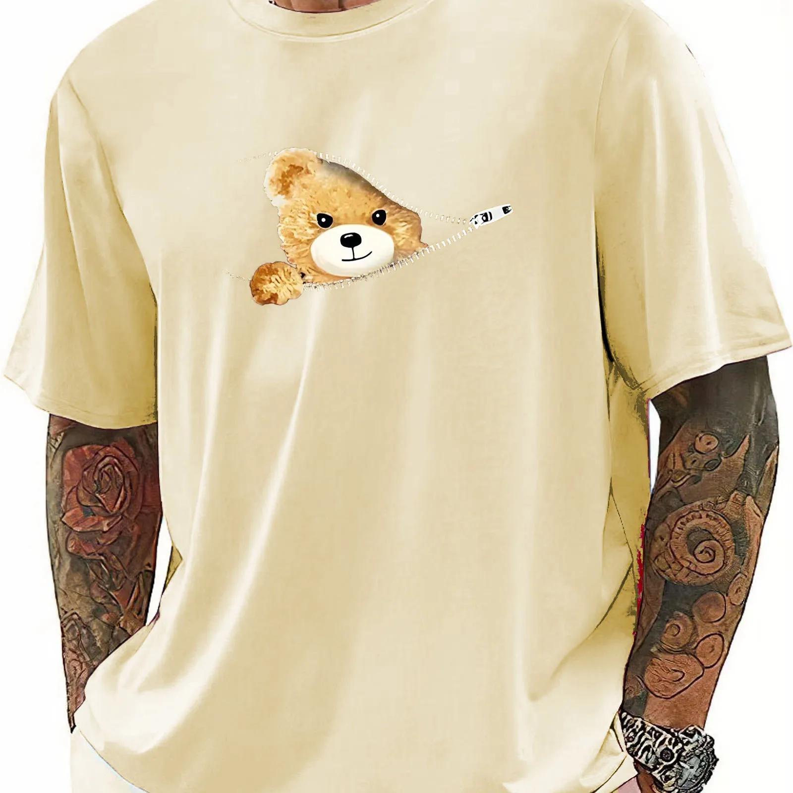 

Cartoon cute bear print summer 100% pure cotton comfortable top 2025 sporty comfortable round-neck short-sleeved T-shirt 4XL