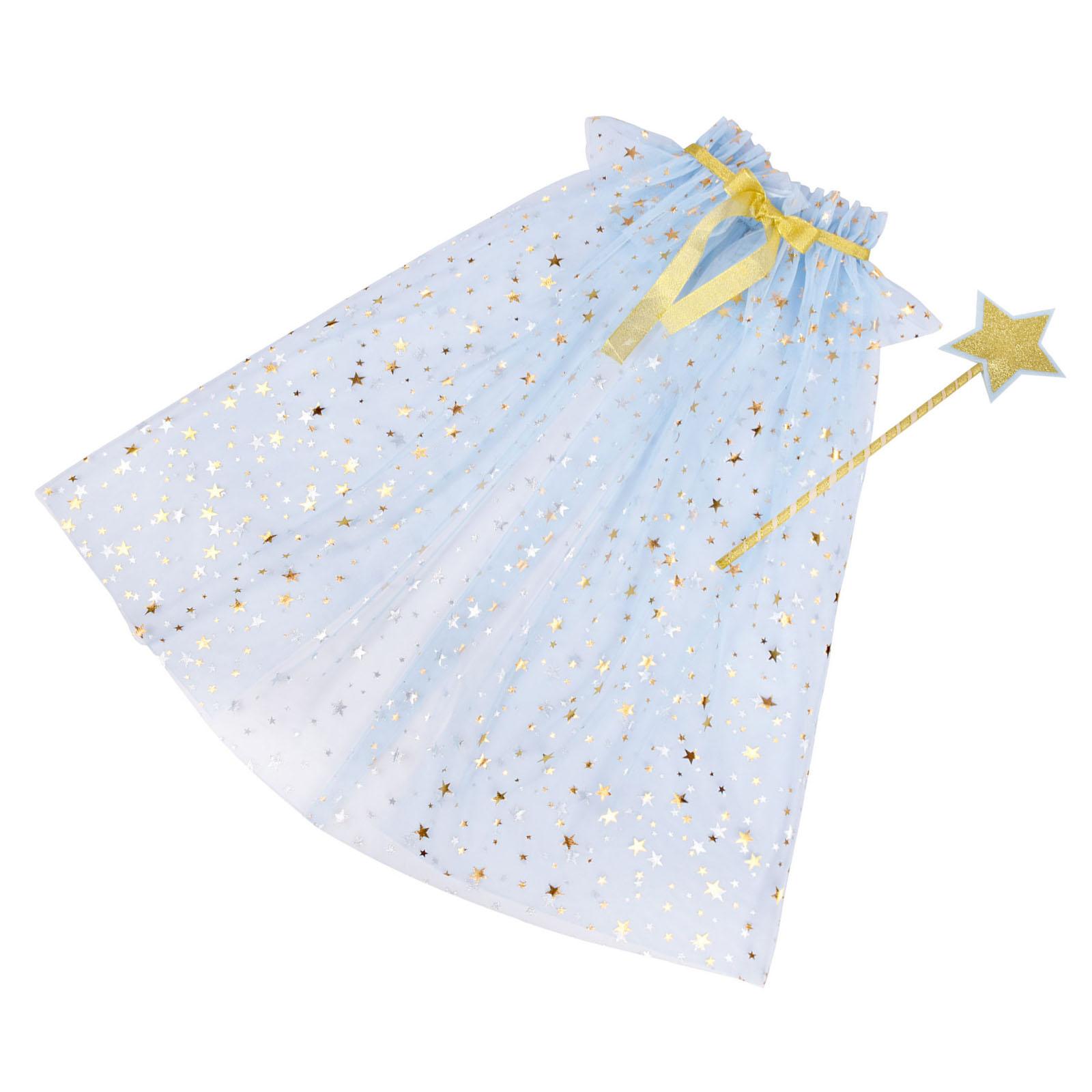 

Дитяча зіркова паличка та прозорий плащ феї для вечірок і фотозйомок. Зручна тюлева накидка з відповідною паличкою феї