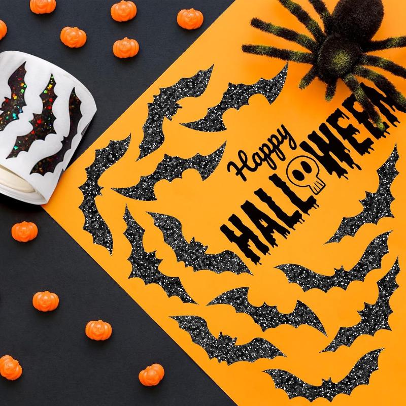 500 Stück/Rolle Laser Schwarz Fledermaus Wasserdicht Glitzer Selbstklebende Aufkleber Halloween Fledermaus Aufkleber Für Party Scrap DIY Zubehör
