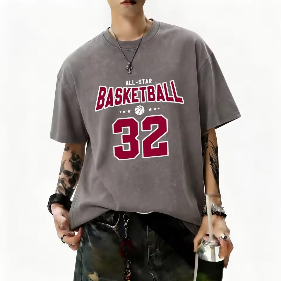 Fashionable summer men's muscle training Gothic letter print micro elastic breathable round neck T-shirt outdoor casual top